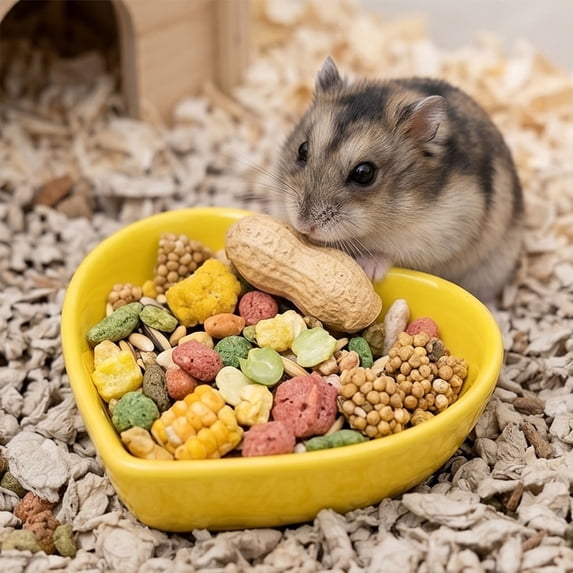Hamster Ceramic Bowl Heart Shaped Small Animal Feeding Bowl Glossy Glaze Hamster Food Water Dish Anti-tip Compact Pet Feeder for Gerbil Guinea Pig Indoor Cage Habitat Daily Feeding