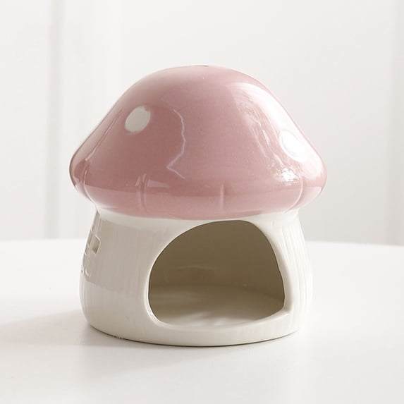 Hamster Ceramic Hideout House – Durable Mushroom Shaped Cave Bed for Dwarf Hamsters, Gerbils and Small Pets, Cute Cage Decor and Cozy Sleeping Shelter