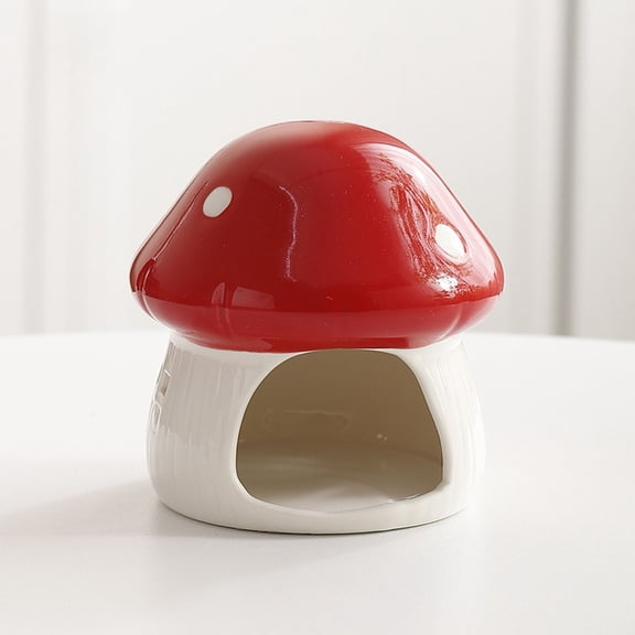 Hamster Ceramic Hideout House for Small Pets, Sturdy Mushroom Shaped Bed and Activity Shelter, Cute Cage Decor for Hamsters, Gerbils, Mice