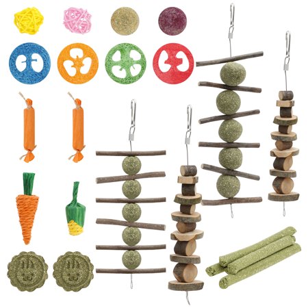 Lzvxtym Rabbit Chew Toys,Pet Bunny Tooth Chew Toys,Organic Natural Wood Grass Ideal for Bunny, Chinchilla,Guinea Pigs,Hamsters Teeth Grinding,23Pcs