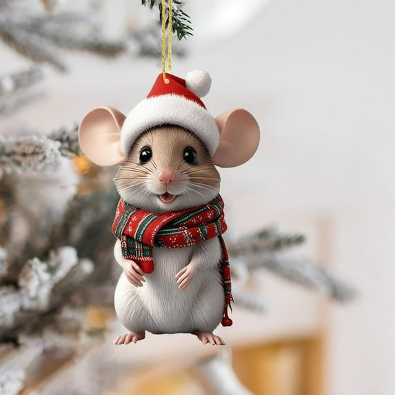 Hamster Christmas Ornaments, Red Christmas Hat Hamster Pine Tree Decoration, Hanging House Christmas Souvenirs, Car Interior Accessories