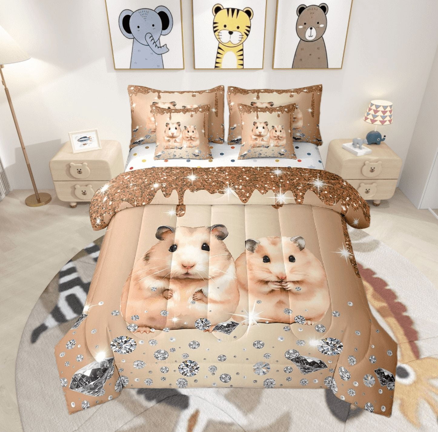 Hamster Comforter Set 7 Piece Bed in a Bag Twin,Brown Sequin Fluid Art ...