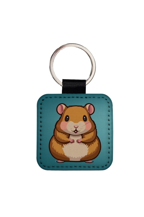 Hamster Cute Faux Leather Square Keychain