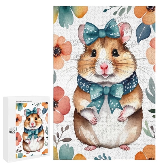 Hamster Decor Cute Hamster Wooden Sign For Home Office Bedroom Kitchen Bathroom Wall Decor 1000 PCS Funny Wood Puzzles Woodland Animal Wooden Wall Art Decorative Sign 19.7"x29.5"