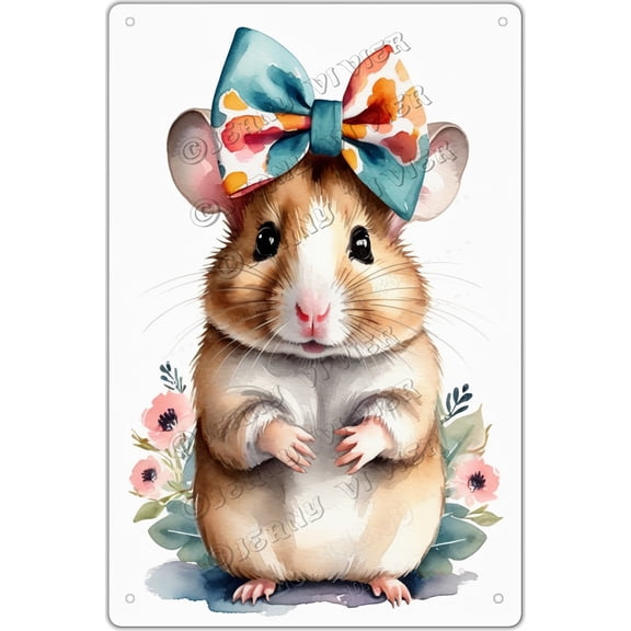 Hamster Decor Hamster Sign Hamster With Flower Crown Vintage Metal Sign 12x8 Inches New Aluminum Sign for Home Office Wall Decor Funny Bathroom Decor Rustic Farmhouse Decor Hamster Gifts