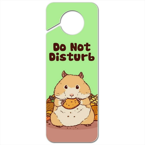 Hamster Eating Stash of Food Plastic Door Knob Hanger Sign