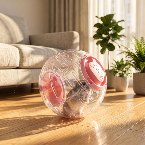 Hamster Exercise Ball, Small Pet Running Ball, Clear Plastic Activity Toy for Indoor Play Outside Cage, Ventilated with Turn-Lock Closure, No-Tools Setup, Safe for Hamsters Gerbils Mice