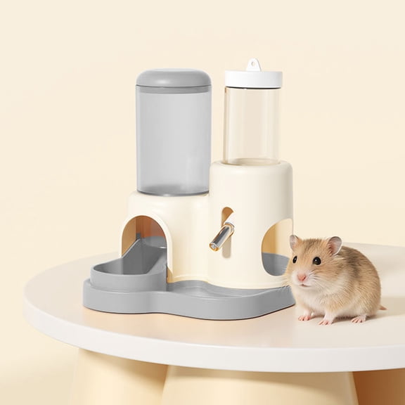 Hamster Feeding and Watering Set 260ml Food Tank 80ml Bottle, Automatic Gravity Dispenser for Small Pets, Spill Proof Easy Clean Combo for Hamster Gerbil Rat Daily Feeding