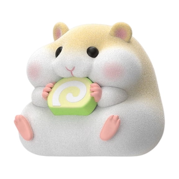 Hamster Figurine Collectible Toy, Lucky Fortune Theme Holding Swiss Roll, 1 Piece Bag Packed, Cute Desktop Decoration for Collectors Kids Room Display Car Interior Decor