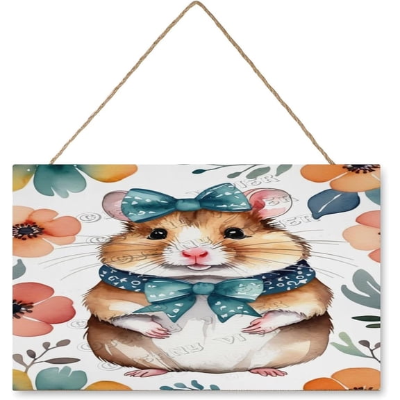 Hamster with Flower Crown Wall Art Hamster Decor Wooden Sign Hamster Sign Vintage Pictures for Bedroom Bathroom Kitchen Wall Decorations Bar Interior Decor 10"x16" Wooden Hanging Signs
