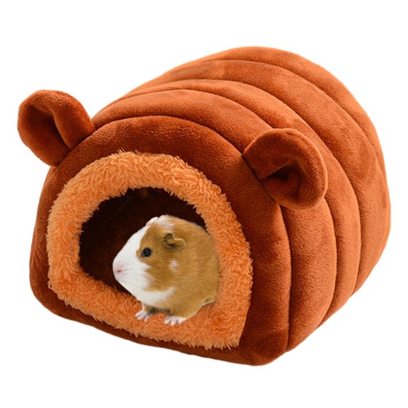 Hamster Hedgehog Guinea Pig Cave Bed Nest Hideout, Small Animals Cage Supplies Warm House-brown