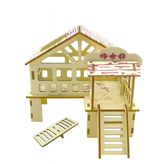 Hamster Hideout Pet Mouse Rat Gerbil Double Layer Villa Small Rat Activities House Wooden Hut Climbing Ladder
