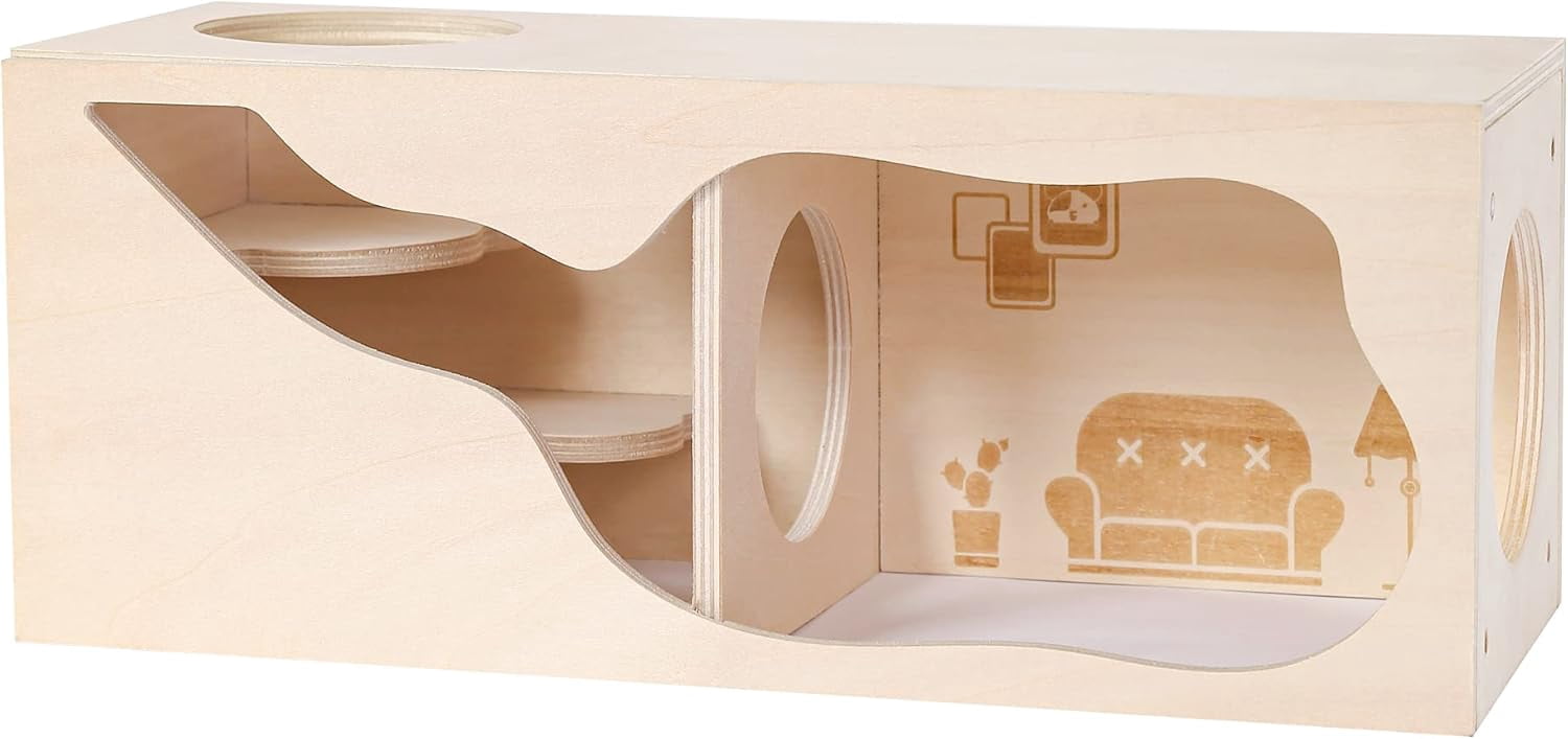 Micro Hideout Enclosures For Pet Hamsters Reference: Hamster Hideout Wooden House Chamber Small Animals Pets Tunnel