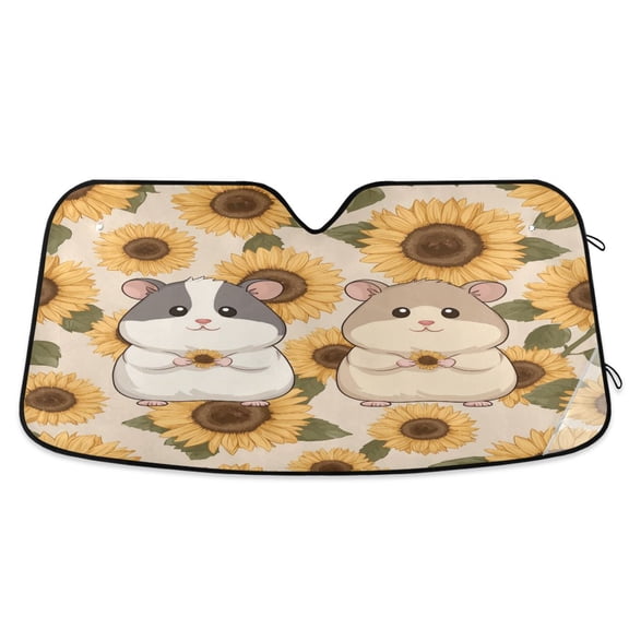 Hamster Holding Sunflowers Windshield Sun Shade Automobile Visor Accordion Folding Car Accessories S