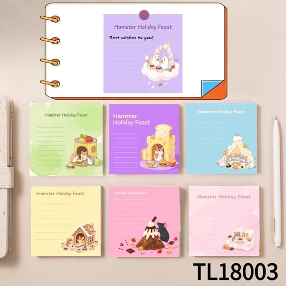 Hamster Holiday Feast Design: Cute and Functional Notepads (3.54×3.54 Inches) 100-Pack with105 Emoticon Stickers,Leaving Temporary Messages,Bright Colors, Perfect for Note - Taking and Marking
