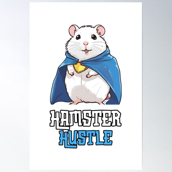 Hamster Hustle: Chubby Hamster In Superhero Cape Print Design Poster Wall Art, Modern Wall Decor, 16x24 UNFRAMED