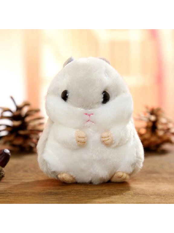 Gray Fluffy Hamster Keychain Backpack Charms Stuffed Animals Keyring
