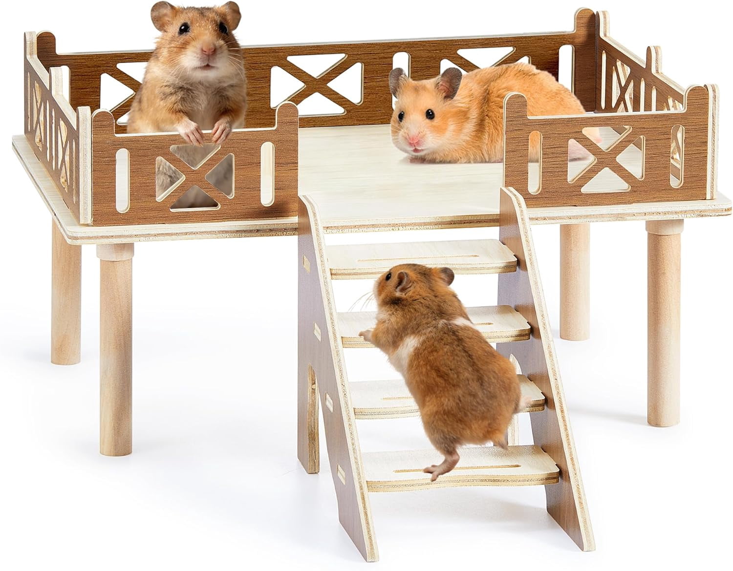 Hamster Platform for Cage with Protective Railings, Elevated Wooden ...