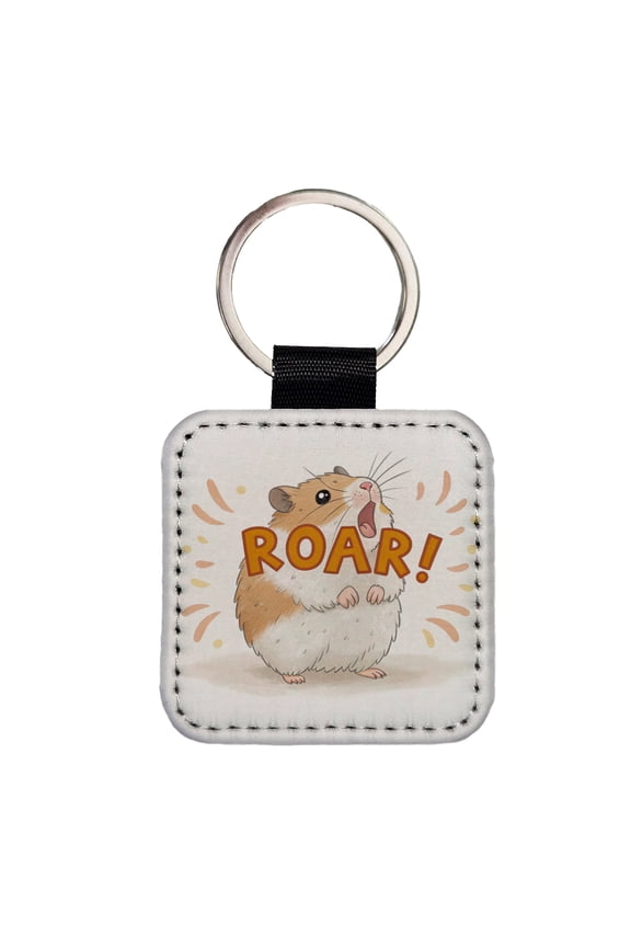 Hamster Roar Funny Faux Leather Square Keychain