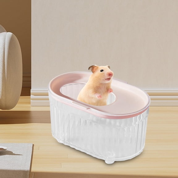 Hamster Sand Bath Box Bathroom Box Houses Pets Habitat Dust Free Sandbox Sand Bath Container Hamster Bathtub for Corner Squirrels Rat Gerbils Pink