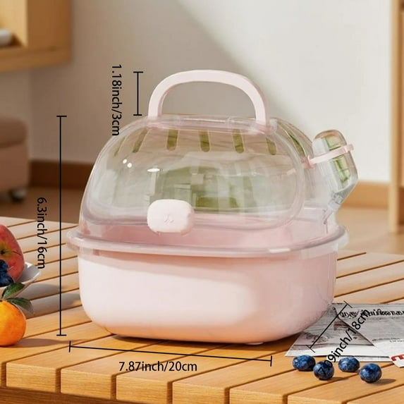 Hamster Travel Cage With Portable Carrier, Escape-Proof Small Pet Transport Cage For Vet Visits, Temporary Housing For Dwarf Hamsters, Mice,Pink