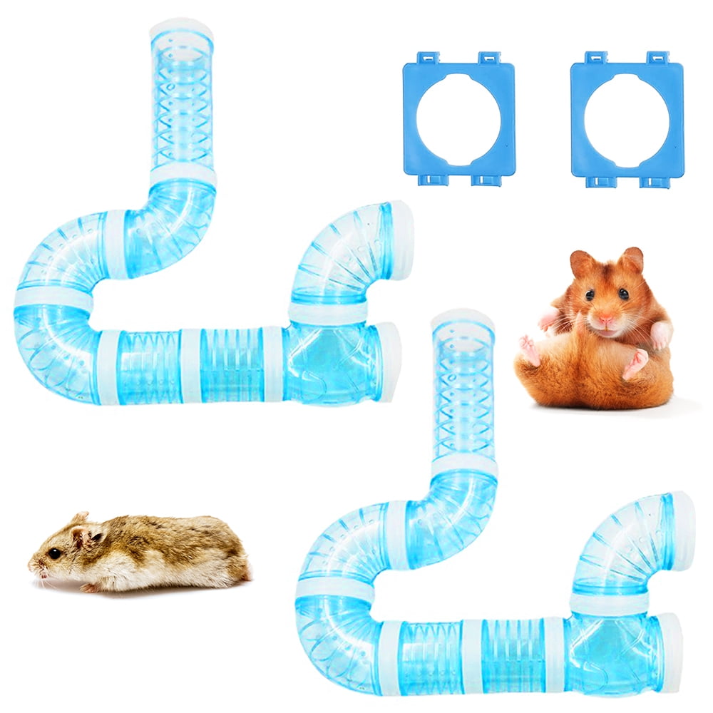Hamster Tubes Kits, DIY Hamster Tunnel Adventure External Pipe, Transparent Connection Track Hamster Rat Toy Hamster Cage Accessories for Mouse Small Animals Sports Expand Space (Set of 2, Blue)
