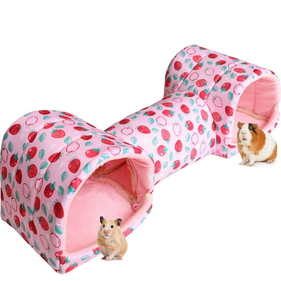 Guinea Pig Tunnel Bed, Hamster Hideout for Bunny Chinchilla Ferret Small Animal, Pink Strawberry