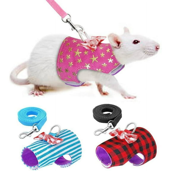 Hamster Vest Harness and Leash Set Outdoor Walking Cute Bow-Knot and Clear Bell Decor Chest Strap Harness for Rabbit Guinea Pig Chinchilla Ferret Squirrel