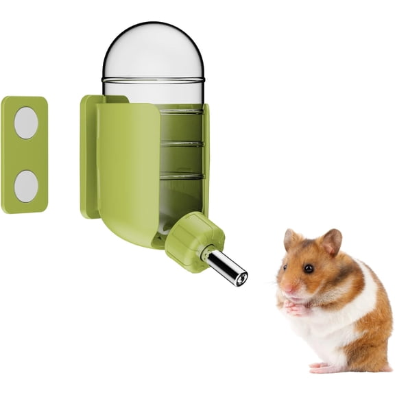 Hamster Water Bottle with Magnetic Holder, Freestanding Water Bottle for Glass Tanks, Suitable for Syrian Dwarf Hamsters Gerbils Mice Rats Degus (Green, 4 oz (Magnetic-Mounted))