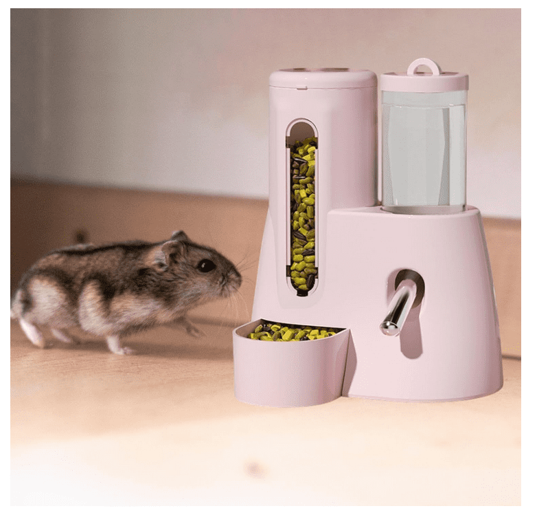 Image showcasing Hamster Water Bottle Stand with Food Bowl, 2 in 1 Automatic Water ...
