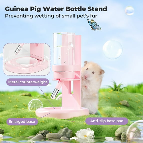 Hamster Water Bottle for Glass Tank, No Drip Guinea Pig Water Bottle with Stand/Holder Adjustable, Leak-Proof Small Animal Water Bottles for Hamsters