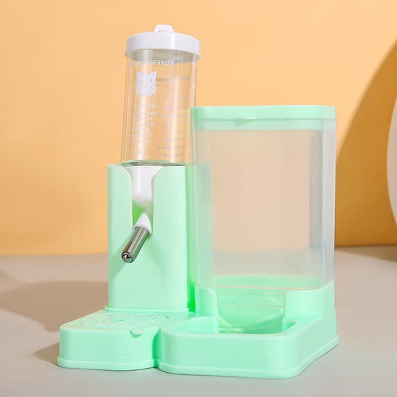 Hamster Water & Food Dispenser 2-in-1 Automatic Feeder with Roller Ball Water Bottle - Suitable for Hamsters, Gerbils, Chinchillas, Green - Pet Supplies for Small Rodents