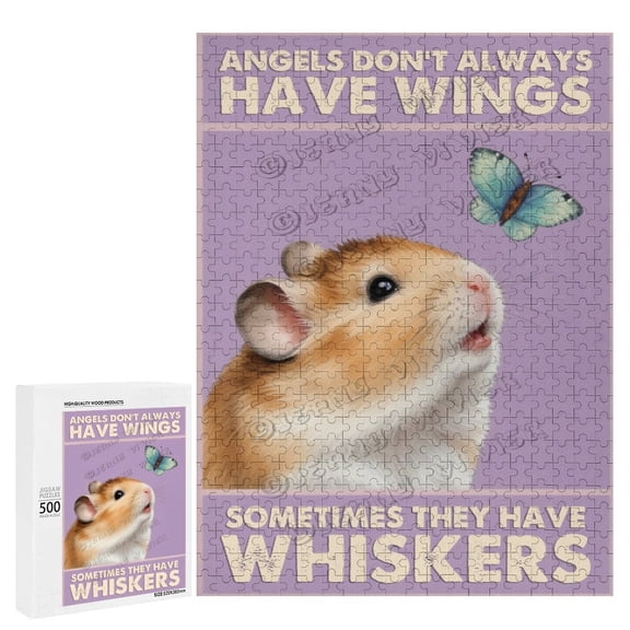 Hamster With Butterfly Puzzle - Butterfly -500 Pieces Jigsaw Puzzle Wooden Challenge Puzzle for Adults - Fun Family Game
