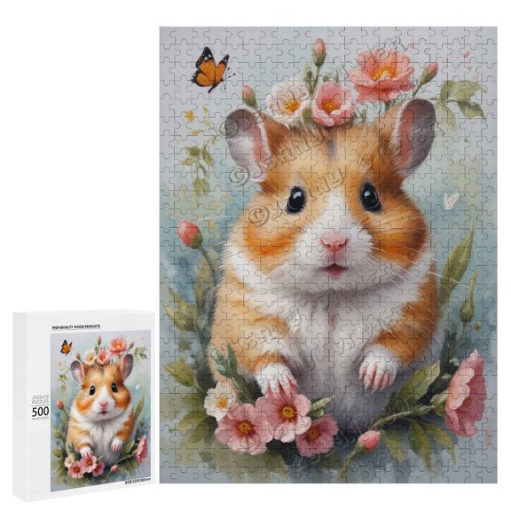 Hamster With Flower Oil Painting 500-Piece Puzzle for Adults - A Fun and Relaxing Way to Celebrate Your Love for Hamsters,Wooden