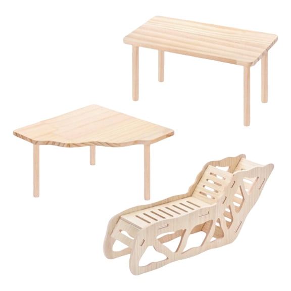Hamster Wooden Platform Set, Natural Pine Transparent Viewable 3 Piece Kit with Medium Standing Table Small Fan Shaped Table and Hollow Out Tunnel, For Dwarf Hamsters Gerbils Small Rodents to Climb R