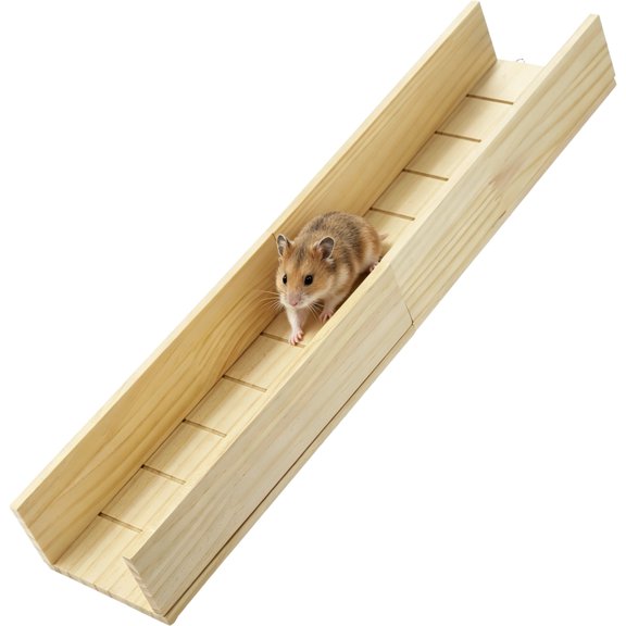 Hamster Wooden Platform Slide, Small Pet Ladder Stair Ramp, 23.6 in Guinea Pig Bridge with Elevated Edges, Non-Slip Rungs, for Small Animal Exercise, Hamster Cage Accessories