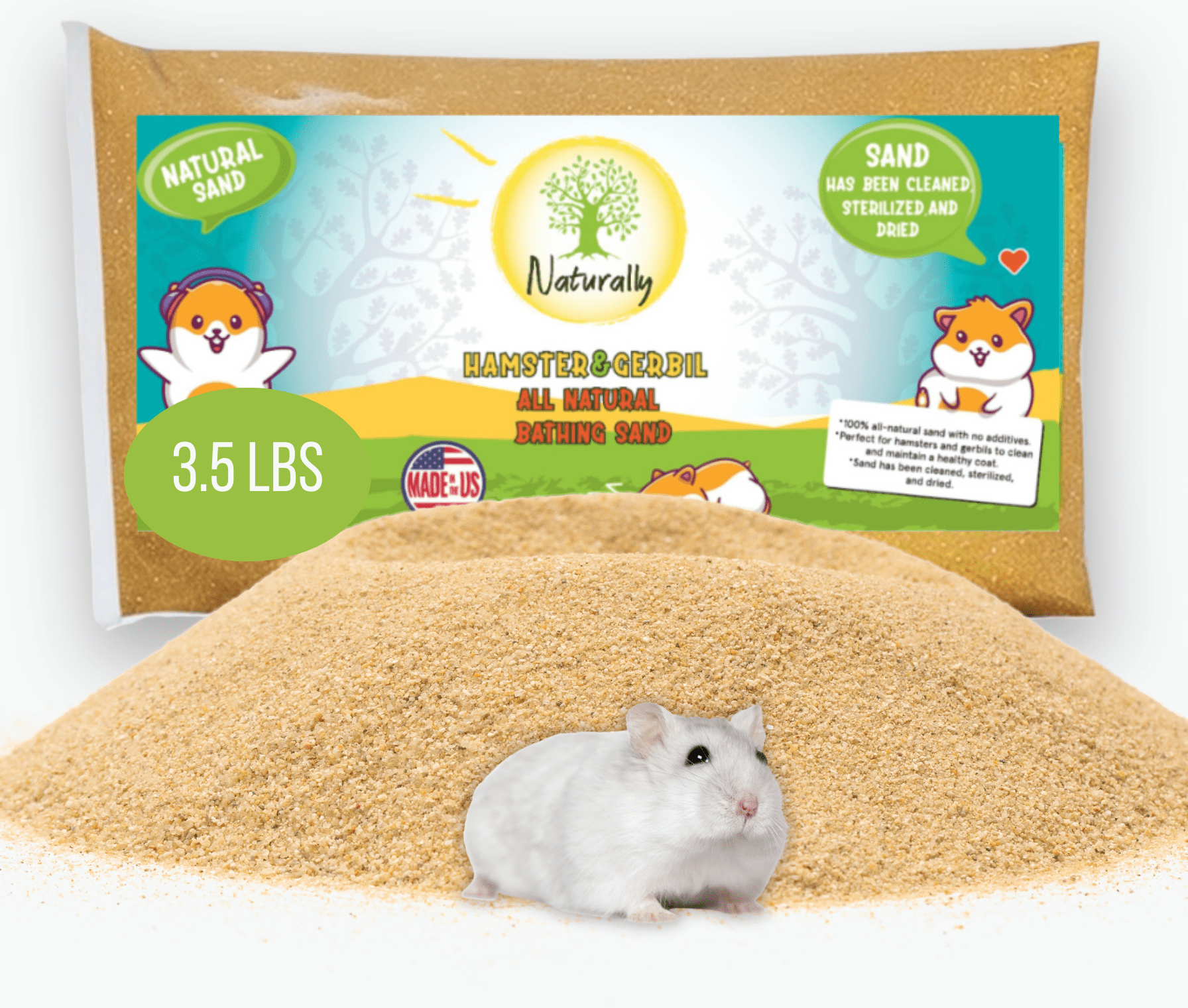 All Natural Small Animal Bath Dust Bathing Sand for Hamsters or Gerbils 3.5 Lbs