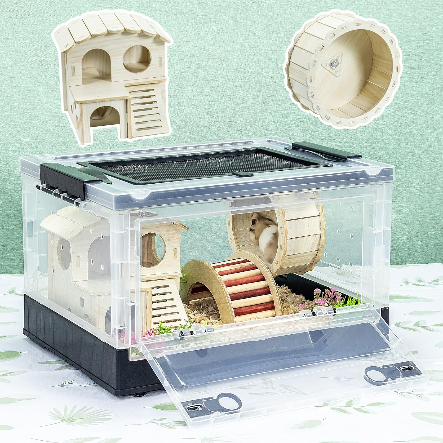Hamsters Cage Large, Foldable Portable 360° Viewing Ventilated Cages ... - Multi Level Hamster Cage For Gerbils And Hamsters With Exercise Areas
