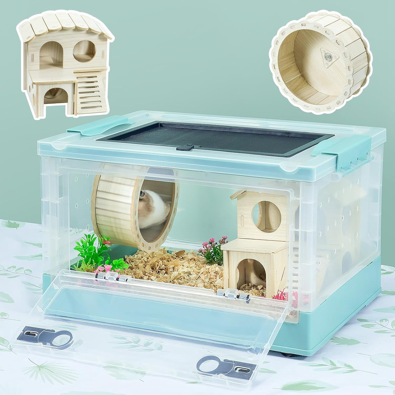 Hamsters Cage Large, Foldable Portable 360° Viewing Ventilated Cages ... - Sync Hamster Exercise Cage Large Enough Space