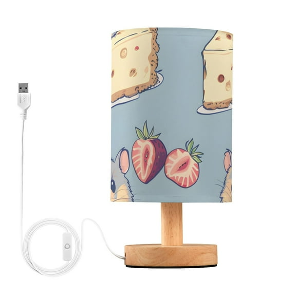 Hamsters Eating Cheesecakes and Strawberries Table Lamp with USB Port LED Warm Light Lamp Night Light Home Decor