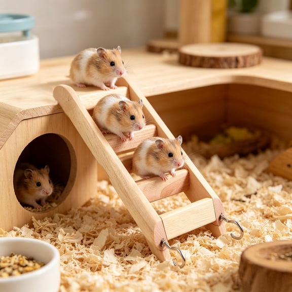 Hamsters Toy Natural Wooden Hamster Ladder with Hooks Small Animal Climbing Bridge Cage Habitat Accessory for Hamsters Gerbils and Pets