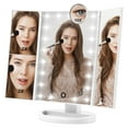 thumbnail image 1 of Hamswan Makeup Mirror with 21 LED Lights, Lighted Makeup Mirror w/ 10X 3X 2X  Magnification, Tri-fold Vanity Mirror, Touch Screen, 180 Degree Rotation, Dual Power Supply for Woman Girls - White, 1 of 10