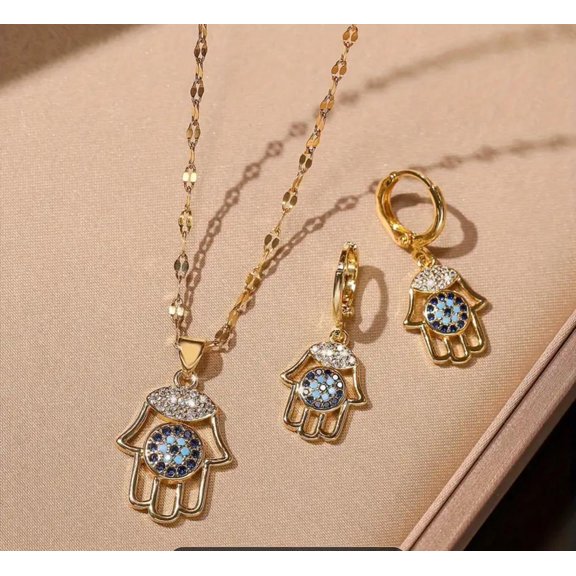 Hamza Hand Pendant Necklace and Earrings