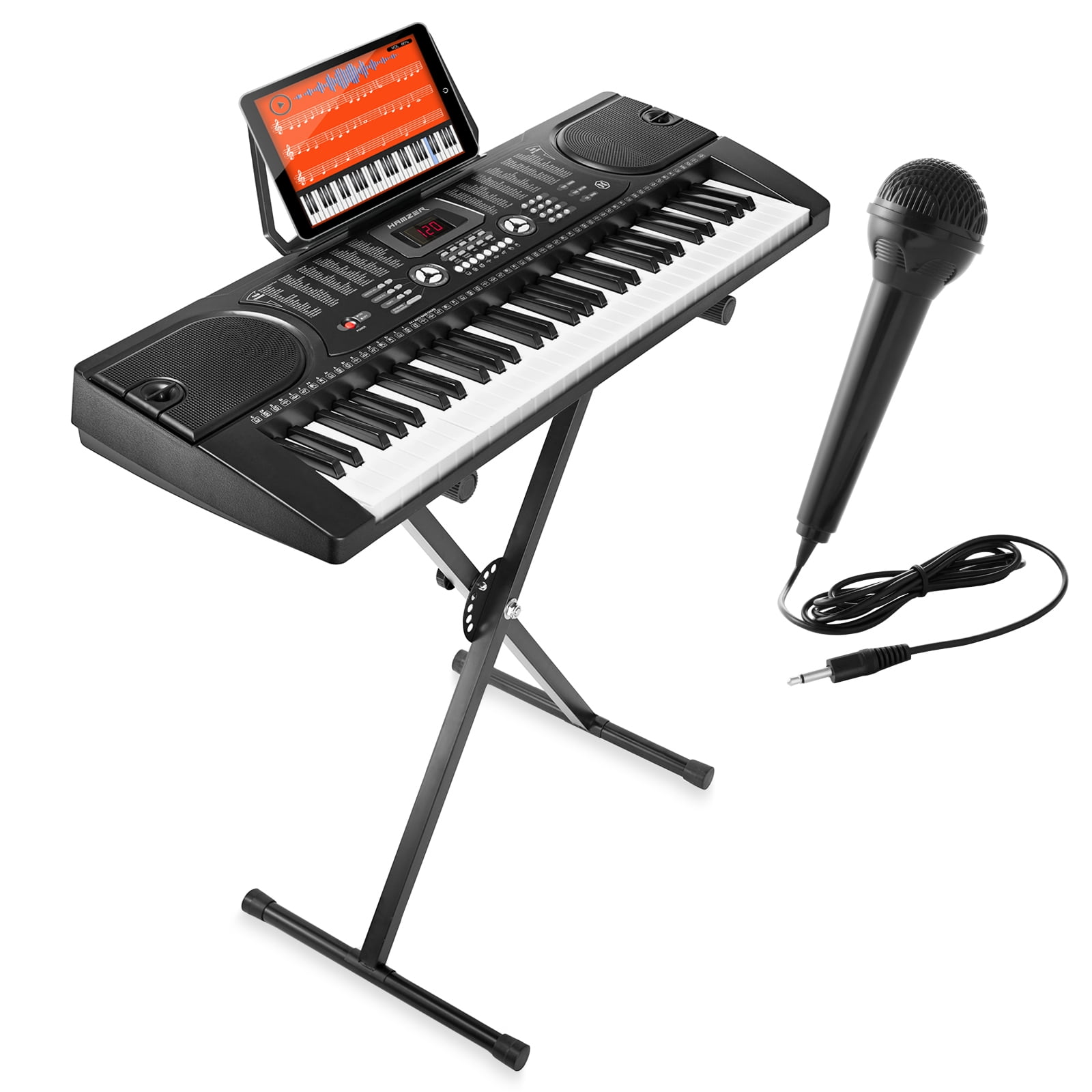 Hamzer 61-Key Electronic Piano Keyboard with Stand, Microphone, & Sticker Sheet
