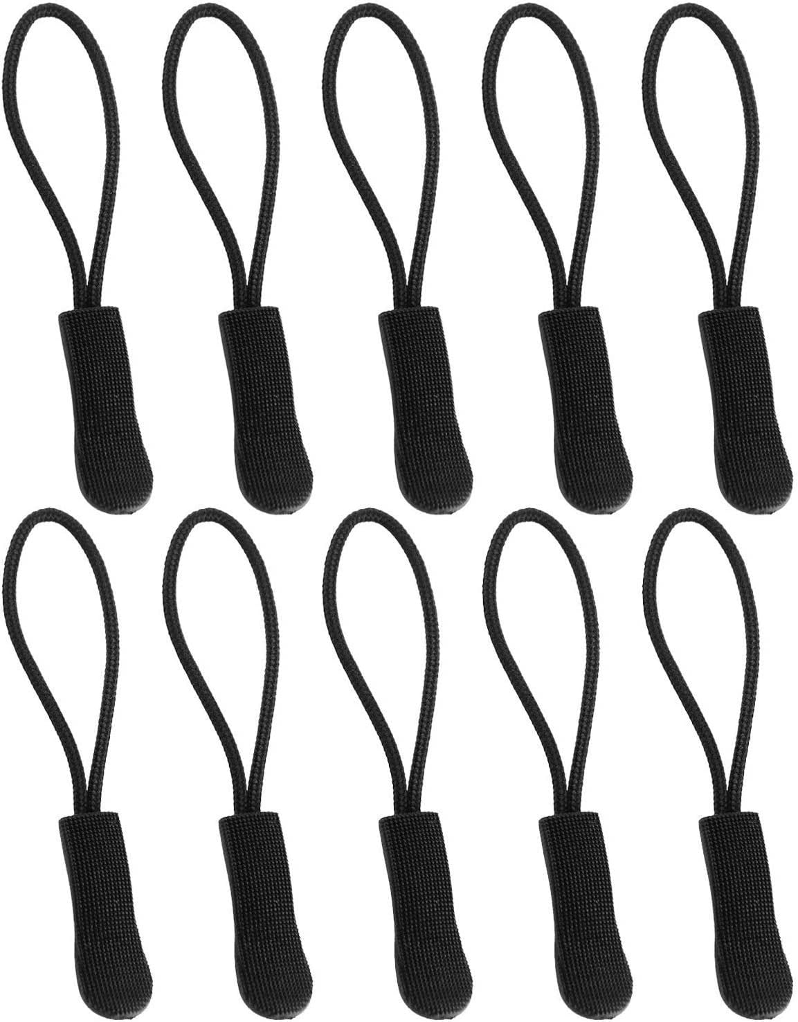 Hamzusd 240pcs Black Extension Zipper, Durable Zip Pulls Strong Nylon Cord Rubber Textured No Slip Pull Rope, Fit All Zips Pull Extension Nylon Zipper