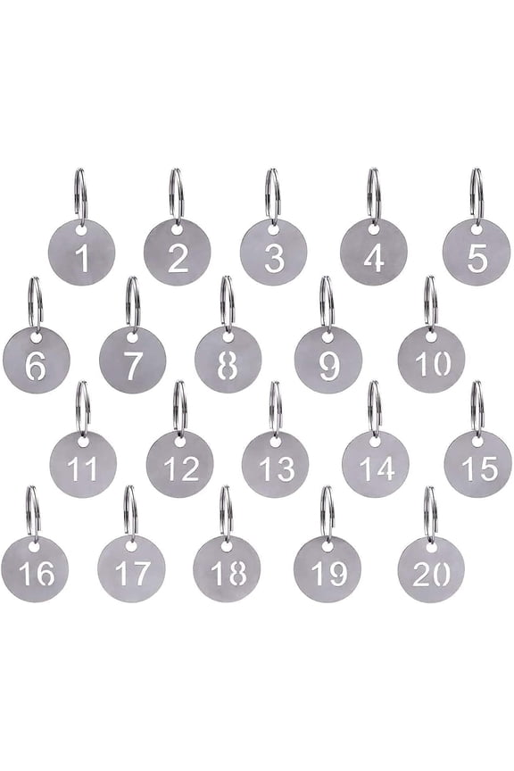 keychain numbers 1-20, 20mm 20 pieces number keychain stainless steel, keychain with numbers and ID tag cat/dog, keychain numbered tags for luggage, pet name, hotel, locker