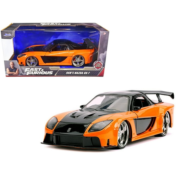 Han's Mazda RX-7 RHD (Right Hand Drive) Orange and Black "Fast & Furious" Movie 1/24 Diecast Model Car by Jada