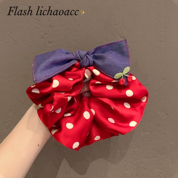 Han system red satin polka dot hair band little cherry cowboy bow bow intestine ring hair rope new head rope hair accessories