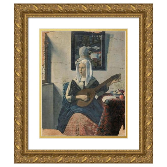 Han van Meegeren 15x18 Gold Ornate Wood Frame and Double Matted Museum Art Print Titled - Cistern Playing Woman (1930 - 1940)