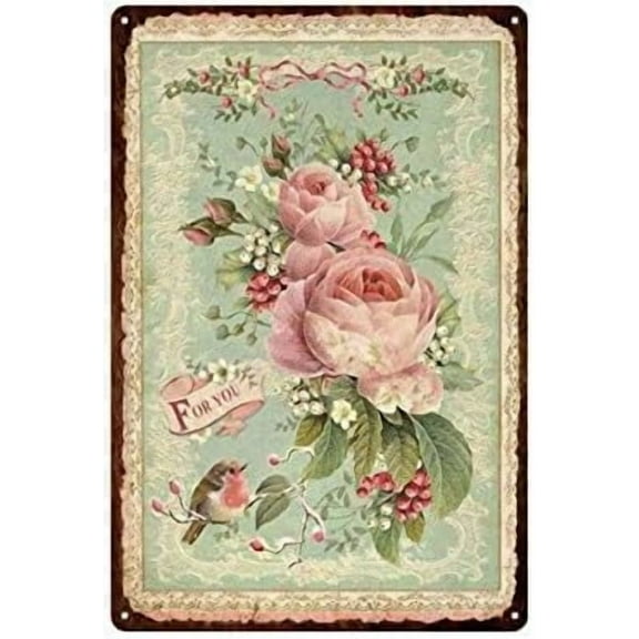 HanColor Vintage Pink Rose Flower Metal Sign, Tin Sign Vintage Wall Decor Home Bar Cafe Garage Cave Decor Sign 12 X 8 Inch